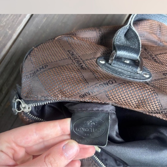 Longchamp Chic Brown Checkered Satchel with Black Accents - Picture 7 of 8